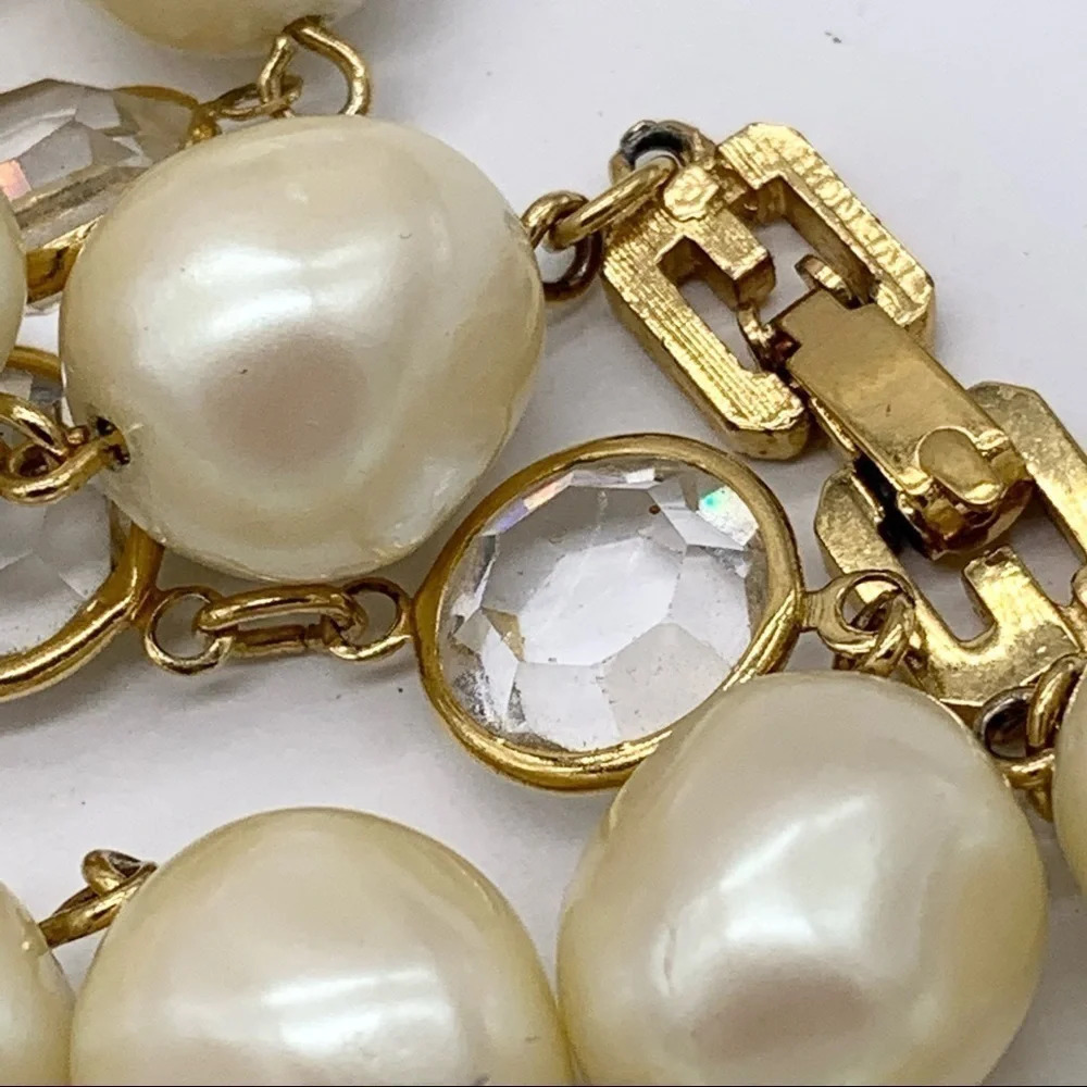 Givenchy Vintage Pearl & Bezel Crystal Station Necklace - Picture 3 of 4